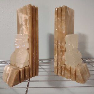 Vintage Aztec Solid Marble Book Ends Heavy 8 in tall Tan/Beige/White Swirl